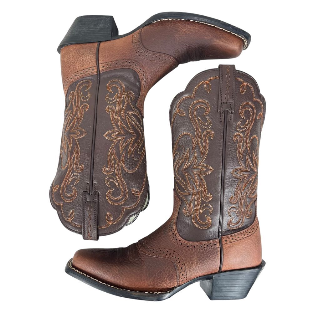 Ariat Women 7B Two Tone Leather Square Toe Western Rodeo Pull On Boots - Picture 10 of 12